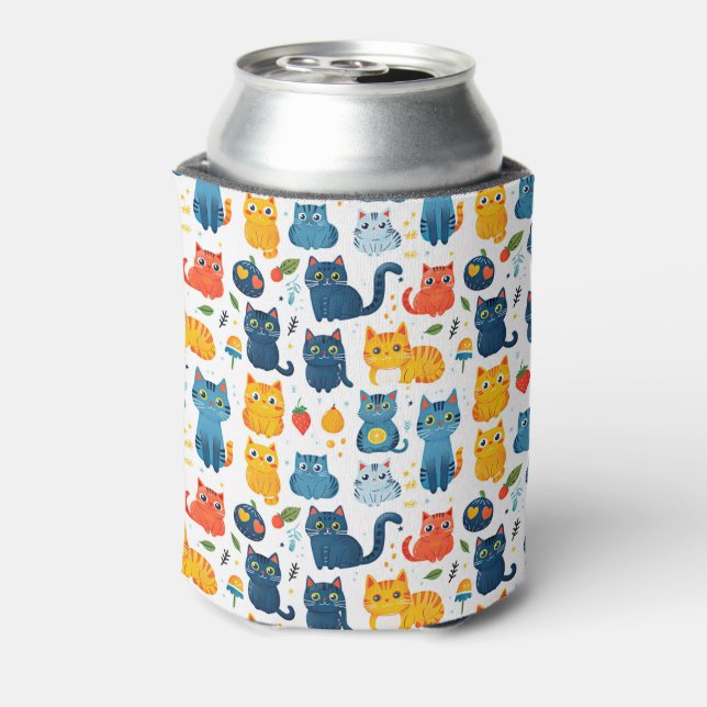  Beautiful kawaii cats, playing with toys white ba Can Cooler (Can Back)