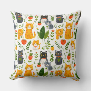 Beautiful kawaii cats, playing with toys white ba Cushion