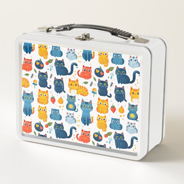  Beautiful kawaii cats, playing with toys white ba Metal Lunch Box (Front)