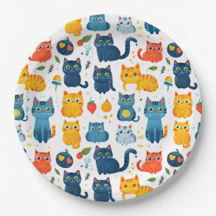  Beautiful kawaii cats, playing with toys white ba Paper Plate
