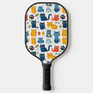 Beautiful kawaii cats, playing with toys white ba Pickleball Paddle