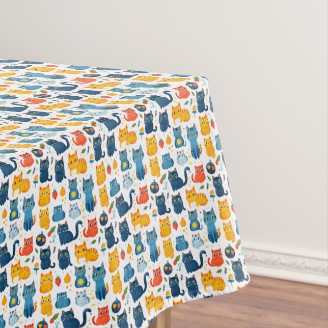 Beautiful kawaii cats, playing with toys white ba Tablecloth (In Situ)