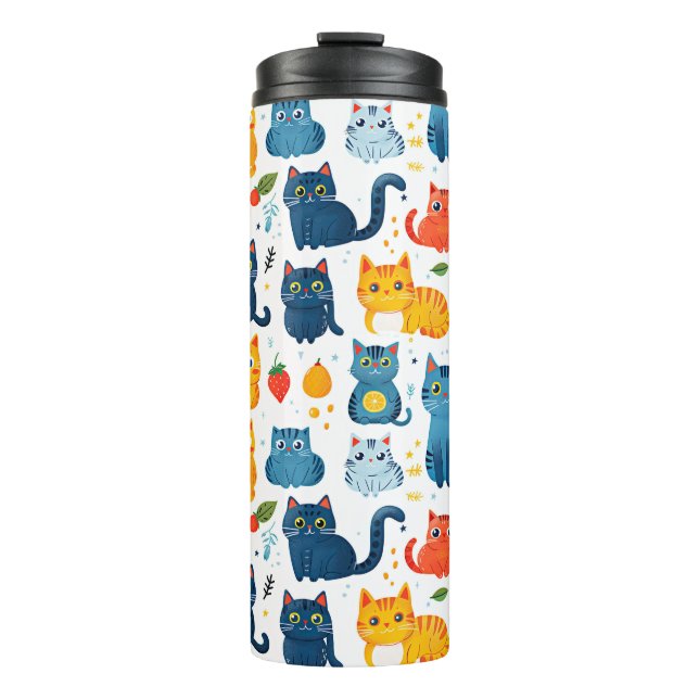  Beautiful kawaii cats, playing with toys white ba Thermal Tumbler (Front)