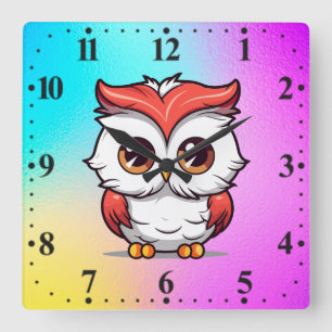 Beautiful Kawaii Style Owl Cartoon-77038 Square Wall Clock