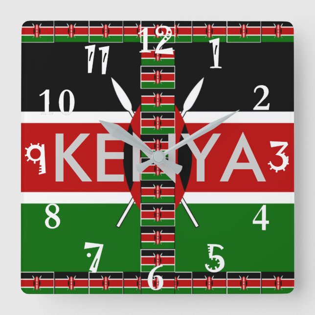 Beautiful Kenyan National Flag Colors Square Wall Clock (Front)