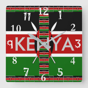Beautiful Kenyan National Flag Colours Square Wall Clock