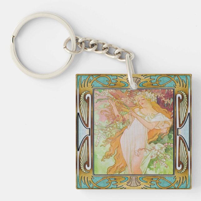 beautiful keychain image of an art nouveau tile (Front)