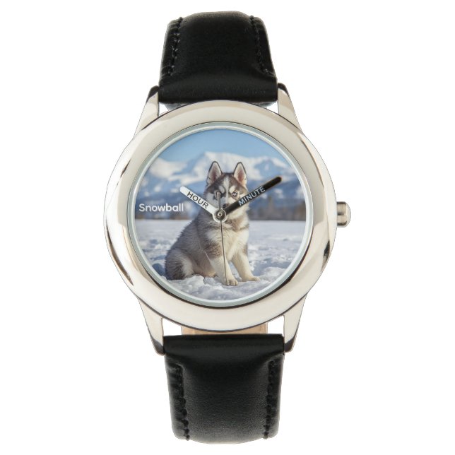Beautiful Kid's Husky Dog Personalisation Watch (Front)