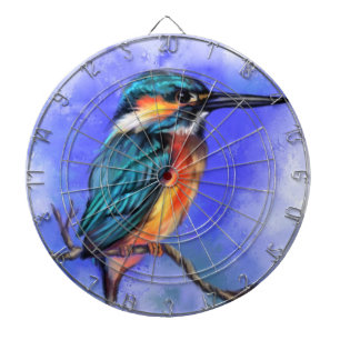 Beautiful Kingfisher Bird - Migned Watercolor Art Dartboard