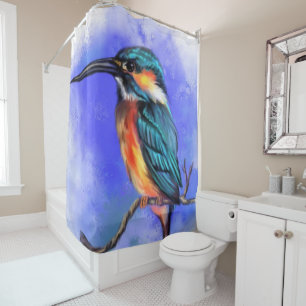 Beautiful Kingfisher Bird - Migned Watercolor Shower Curtain