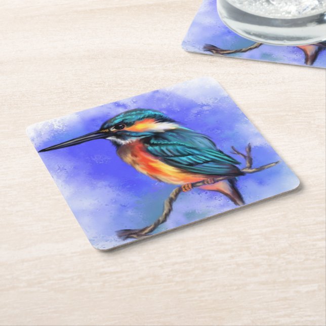 Beautiful Kingfisher Paper Coaster (Angled)