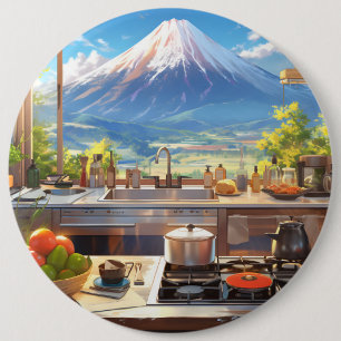 Beautiful Kitchen with View of Mount Fuji 6 Cm Round Badge
