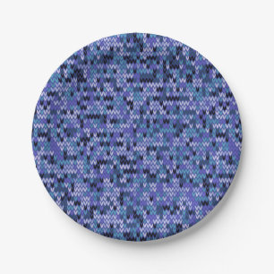 Beautiful , knitting pattern , knitted , blue and  paper plate