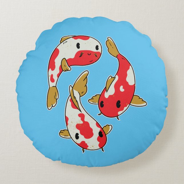 Beautiful Koi Fishes Cartoon Design Round Cushion (Front)