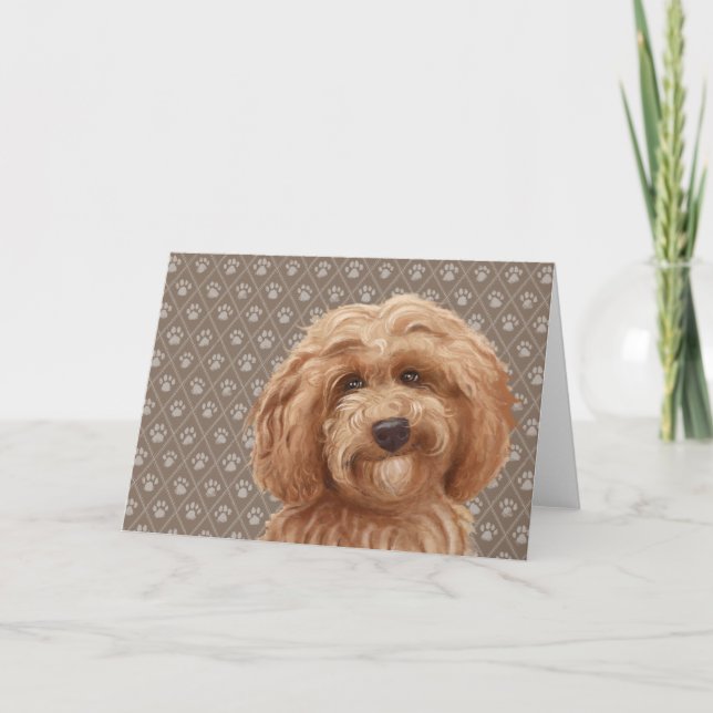 Beautiful Labradoodle Love Dog Paw Painting Print Card (Front)