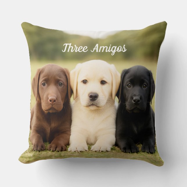 Beautiful Labrador Trio Puppy Personalised Cushion (Front)