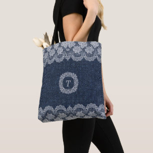  Beautiful Lace Blue Denim Pattern Tote Bag