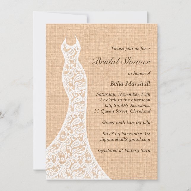 Beautiful Lace Bridal Shower Invitation (Front)