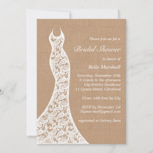 Beautiful Lace & Burlap Bridal Shower Invitation