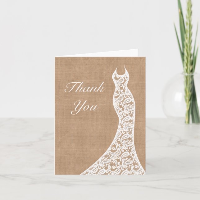 Beautiful Lace & Burlap Thank You Card (Front)