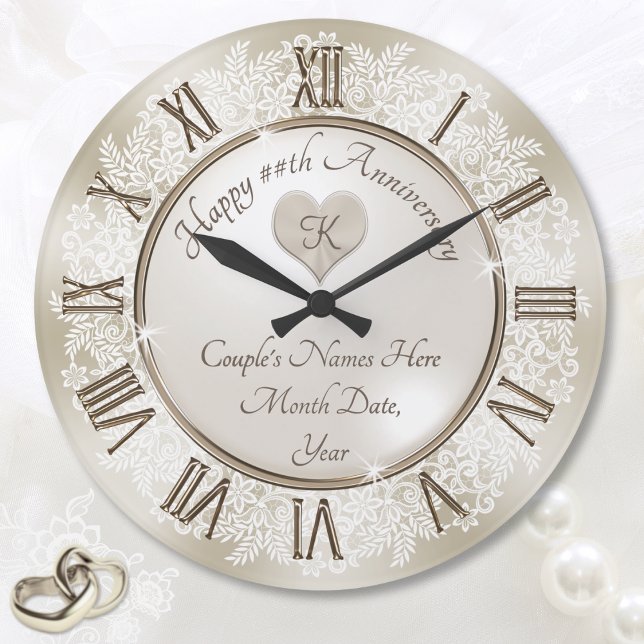 Beautiful Lace Gifts for 13th Wedding Anniversary Large Clock (13 year anniversary traditional gift for wife. Lace 13th anniversary gifts for her. Lace anniversary)