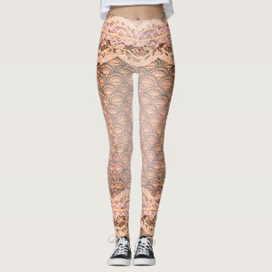 Beautiful Lace Pearls Peach Pink Legging Easter