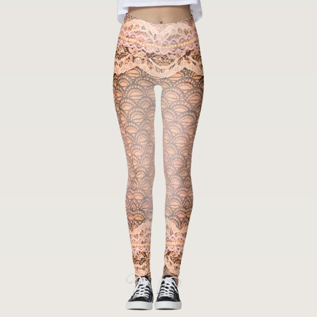 Beautiful Lace Pearls Peach Pink Legging Easter (Front)