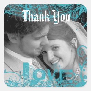 Beautiful Lace Thank You Wedding  your photo Square Sticker