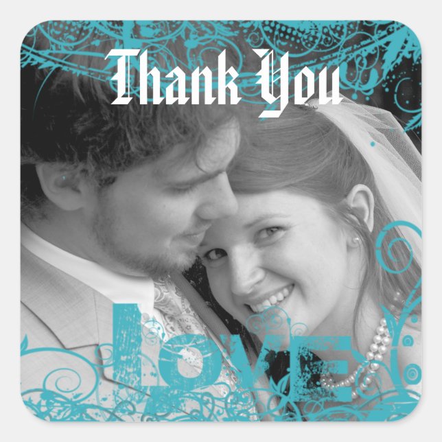 Beautiful Lace Thank You Wedding  your photo Square Sticker (Front)