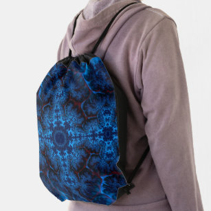 Beautiful Lacy Blue Filigree Fractal Abstract  Drawstring Bag