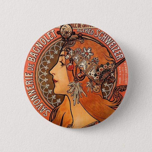 Beautiful ladies profile - Mucha 6 Cm Round Badge (Front)