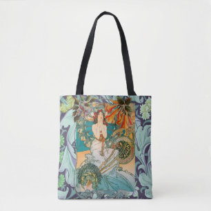 Beautiful Lady and Floral Art Nouveau Tote Bag