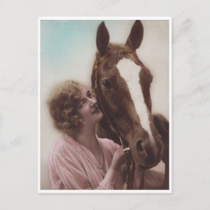 Beautiful Lady and Horse Vintage 1920s Glamour  Postcard