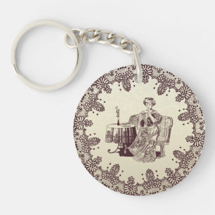 Beautiful Lady drinks tea Key Ring