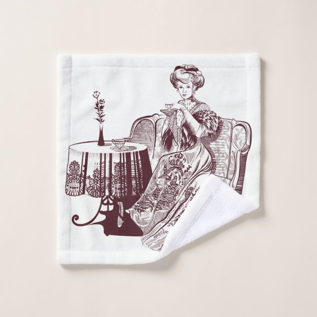 Beautiful Lady drinks tea Wash Cloth (Wash Cloth)