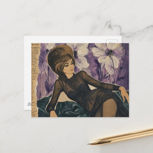 Beautiful Lady from 1969 Collage  Postcard (Front/Back In Situ)