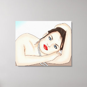 Beautiful Lady in Pearls with Blue Eyes  Canvas Print