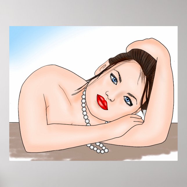Beautiful Lady in Pearls with Blue Eyes    Poster (Front)