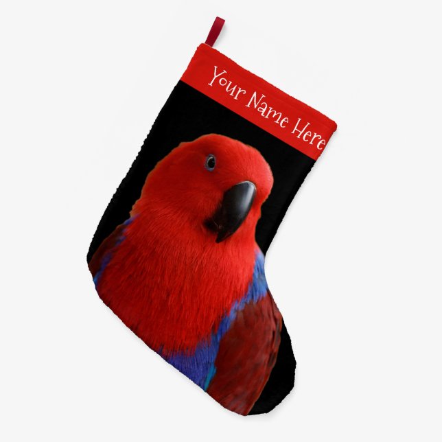 Beautiful "Lady in Red" Eclectus Parrot Large Christmas Stocking (Front (Hanging))