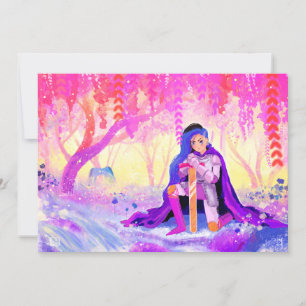 Beautiful lady knight in a blooming forest postcar holiday card