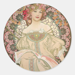 Beautiful lady - Mucha Classic Round Sticker