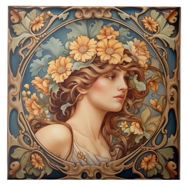 beautiful lady portuguese art  ceramic tile (Front)