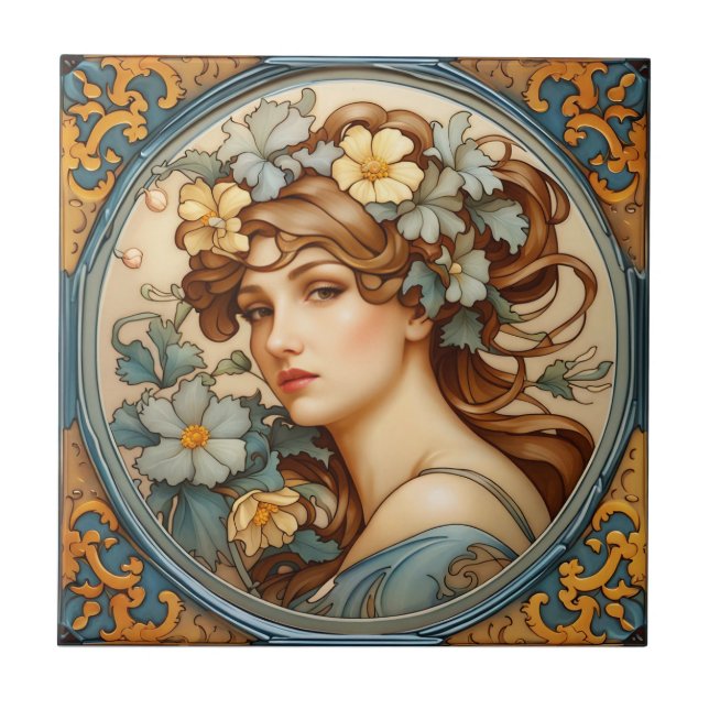 beautiful lady portuguese art ceramic tile art (Front)