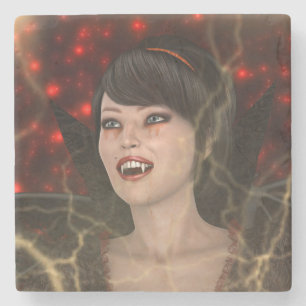Beautiful Lady Vamp Perfect Halloween Witch Style Stone Coaster