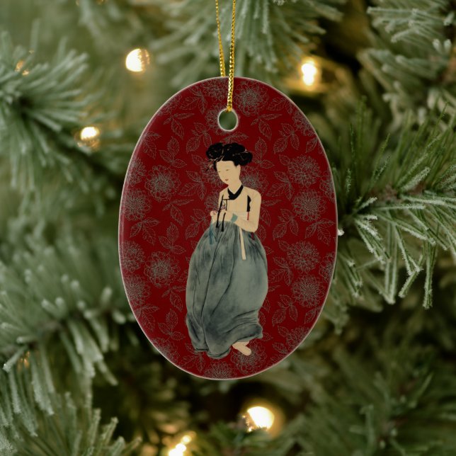 Beautiful Lady Wearing a Korean Hanbok Christmas Ceramic Tree Decoration (Tree)