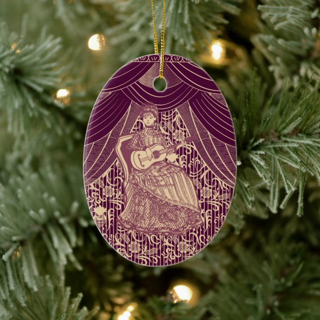 Beautiful lady with guitar ceramic tree decoration (Tree)