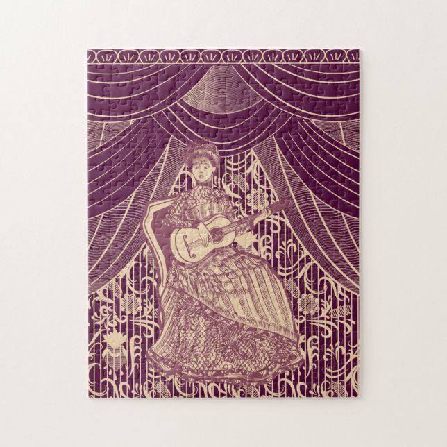 Beautiful lady with guitar jigsaw puzzle (Vertical)