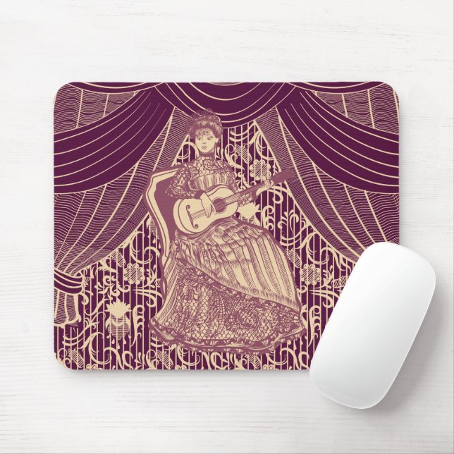 Beautiful lady with guitar mouse mat (With Mouse)