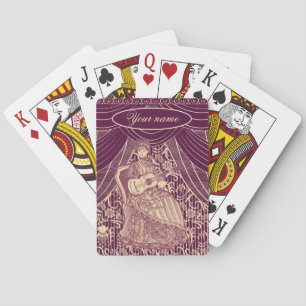 Beautiful lady with guitar playing cards