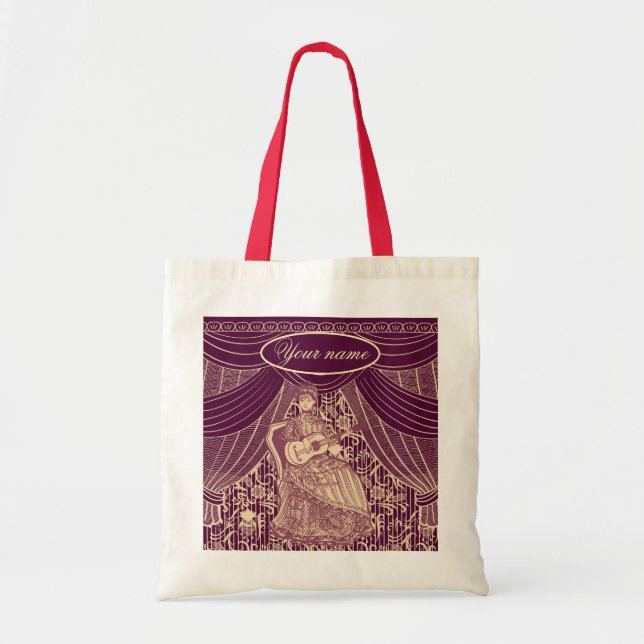 Beautiful lady with guitar tote bag (Front)